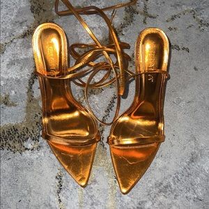 Metallic lace up heels